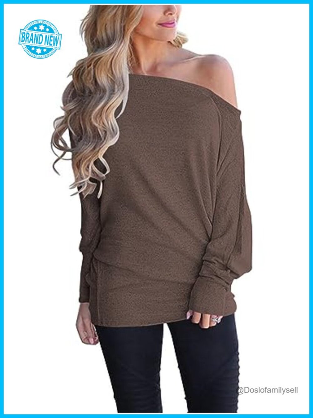 Women's Off Shoulder Tunic Top Long Sleeve Oversized Blouse Dolman Sleeve
